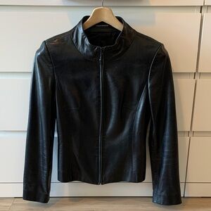 Designer Luxurious Minimalist Sleek Black Leather Jacket with Silk Lining